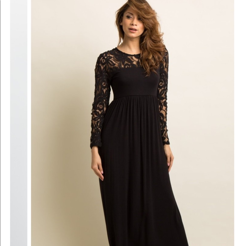 Pinkblush Long Sleeved Lace Black Maternity Dress